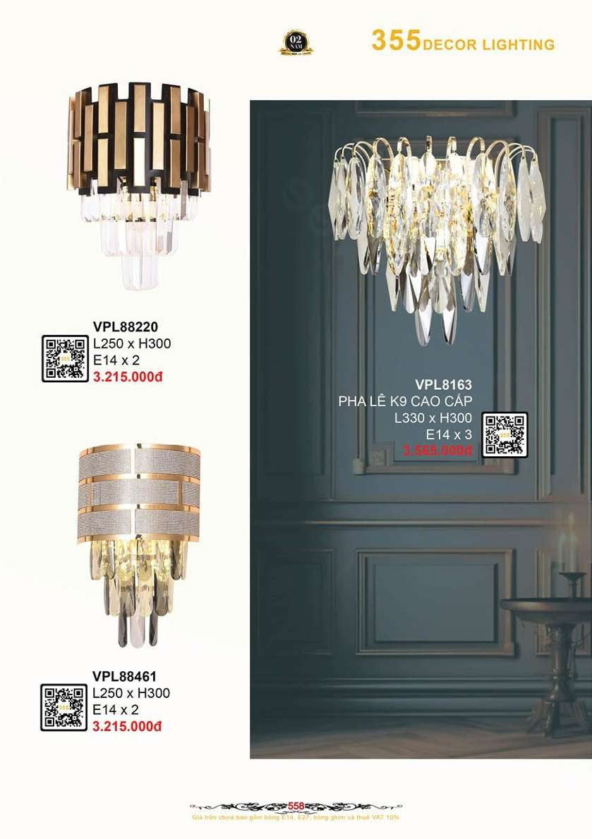 Đèn vách tường pha lê 355 Decor VPL88220, VPL88461, VPL8163