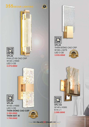 Đèn vách tường pha lê 355 Decor VPL26, VPL30, VPL25, VPL143