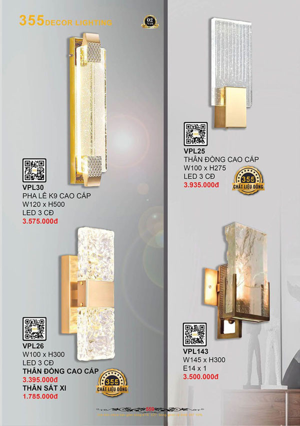 Đèn vách tường pha lê 355 Decor VPL26, VPL30, VPL25, VPL143