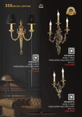 Đèn vách tường đồng 355 Decor VDC6036T2, VDC6036T3, VDC6045T2