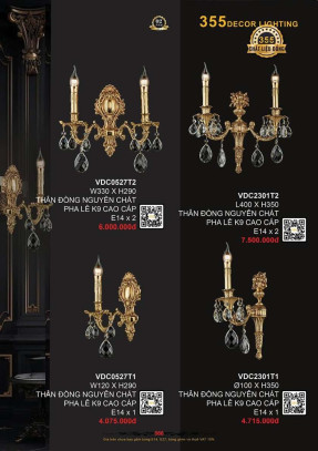 Đèn vách tường đồng 355 Decor VDC0527T1, VDC0527T2, VDC2301T1, VDC2301T2