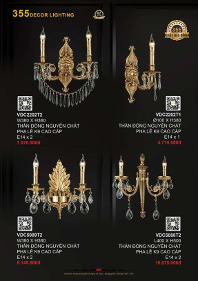 Đèn vách tường đồng 355 Decor VDC2202T1, VDC2202T2, VDC5088T2, VDC5089T2