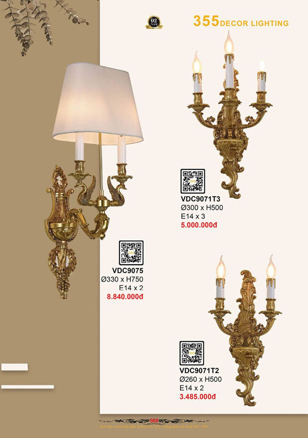 Đèn vách tường 355 Decor VDC9071T2, VDC9071T2, VDC9075