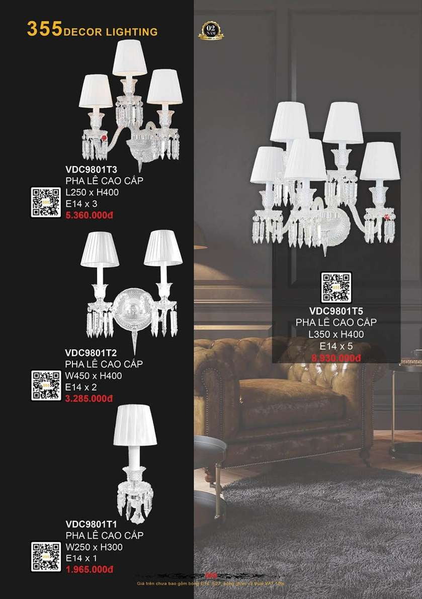 Đèn vách tường 355 Decor VDC9801T1, VDC9801T2, VDC9801T3, VDC9801T5