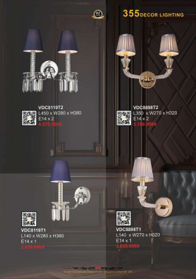 Đèn vách tường 355 Decor VDC8119T1, VDC8119T2, VDC8898T1, VDC8898T2