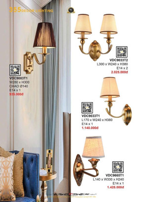 Đèn vách tường 355 Decor VDC9003T1, VDC9033T1, VDC9033T2, VDC9665T1