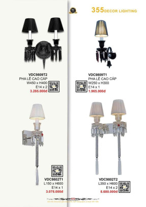 Đèn vách tường 355 Decor VDC9809T1, VDC9809T2, VDC9802T1, VDC9802T2
