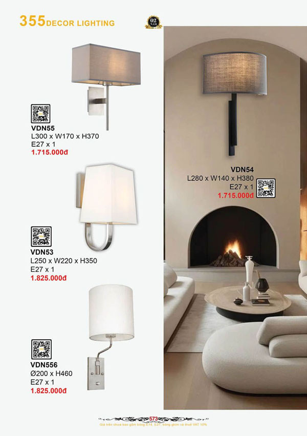 Đèn vách tường 355 Decor VDN54, VDN55, VDN53, VDN556