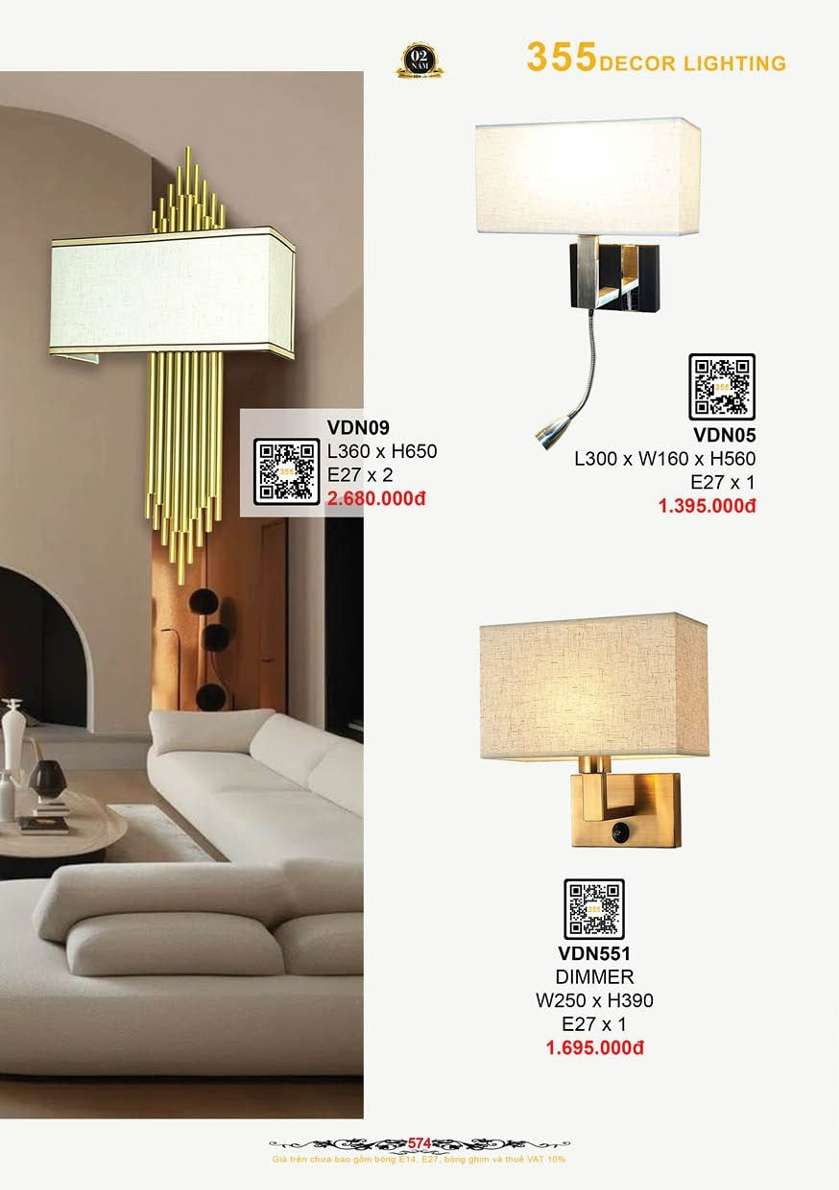 Đèn vách tường 355 Decor VDN05, VDN09, VDN551
