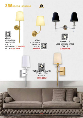 Đèn vách tường 355 Decor VDC01, VDC02, VDN553T2, VDN552