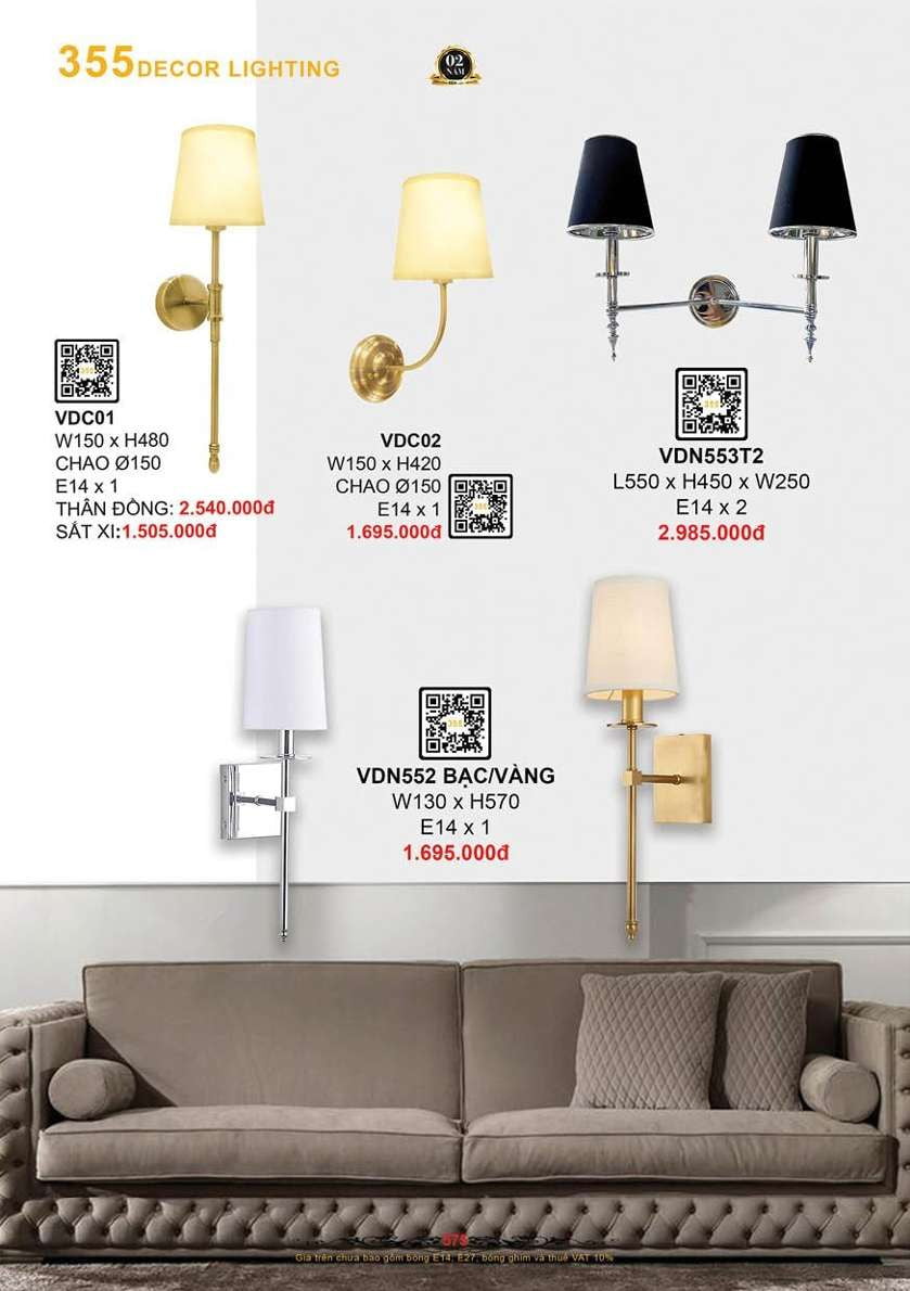 Đèn vách tường 355 Decor VDC01, VDC02, VDN553T2, VDN552