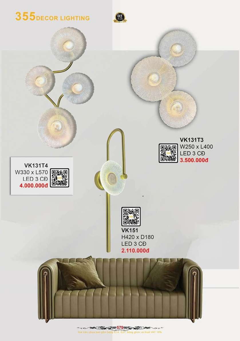 Đèn vách tường 355 Decor VK151, VK131T3, VK131T4