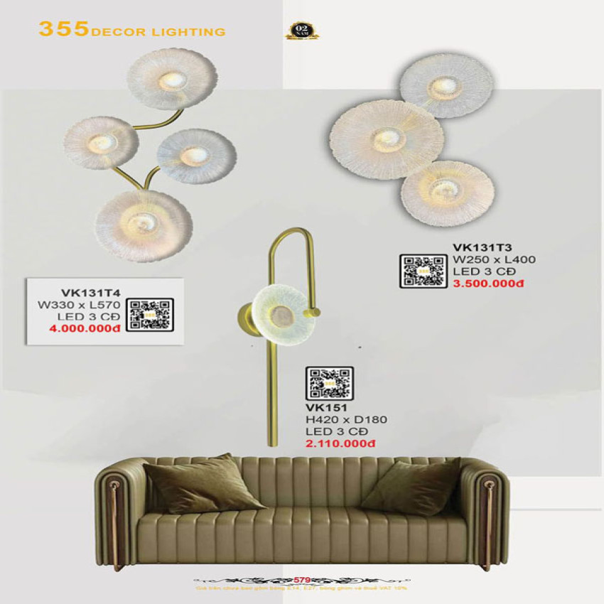 Đèn vách tường 355 Decor VK151, VK131T3, VK131T4