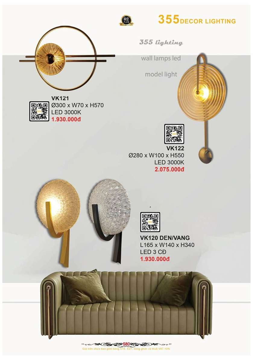Đèn vách tường 355 Decor VK121, VK122, VK120 ĐEN/VÀNG