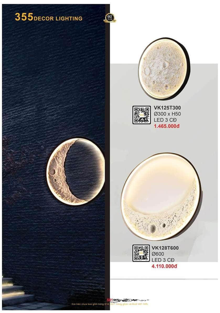 Đèn vách tường hình mặt trăng 355 Decor VK125T300, VK128T600