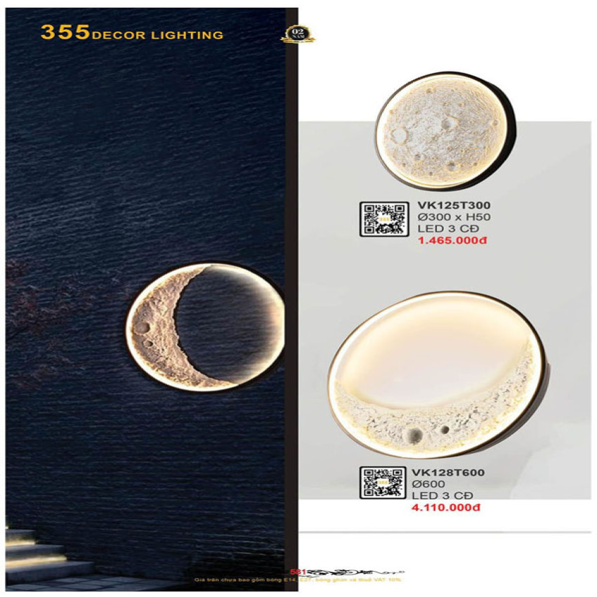 Đèn vách tường hình mặt trăng 355 Decor VK125T300, VK128T600