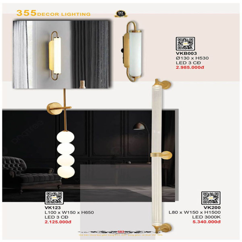 Đèn vách tường 355 Decor VK123, VK200, VKB003