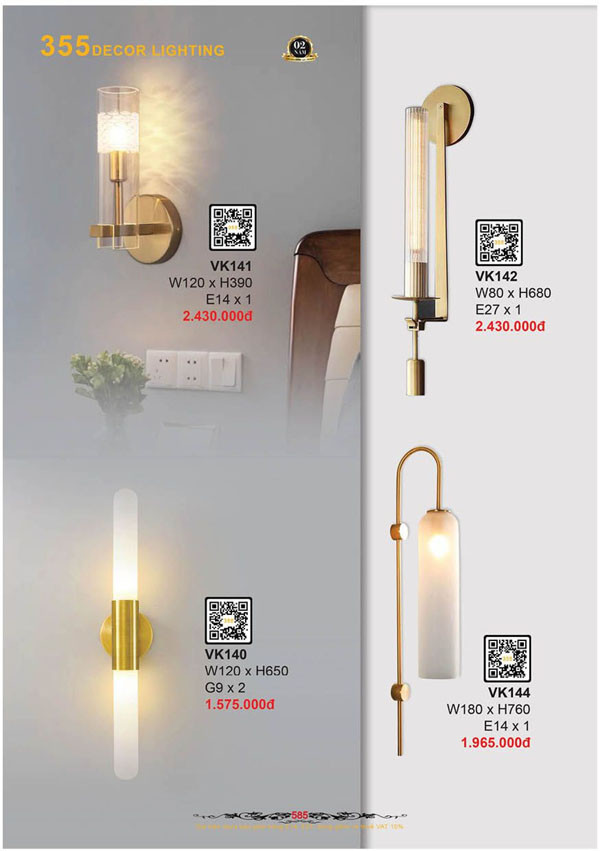 Đèn vách tường 355 Decor VK140, VK141, VK142, VK144