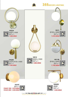 Đèn vách tường 355 Decor VK107, VK02A, VK02B, VK12, VK11, VK11B, VK02D