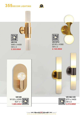 Đèn vách tường 355 Decor VK109, VK110, VK10T2, VK106