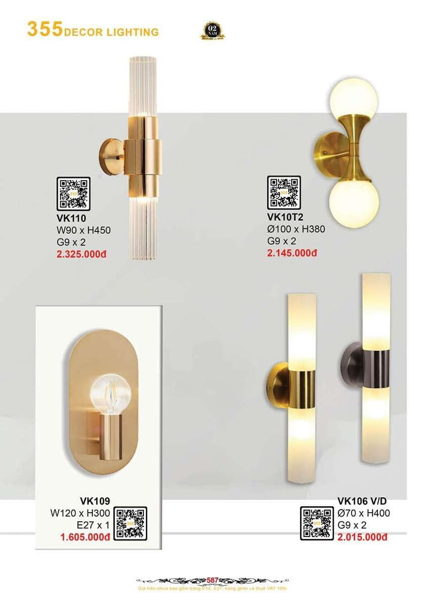 Đèn vách tường 355 Decor VK109, VK110, VK10T2, VK106