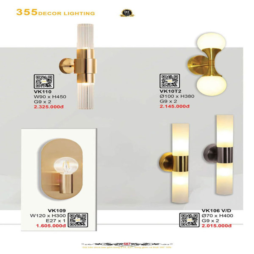 Đèn vách tường 355 Decor VK109, VK110, VK10T2, VK106