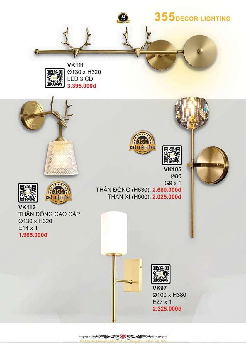 Đèn vách tường 355 Decor VK112, VK111, VK105, VK97