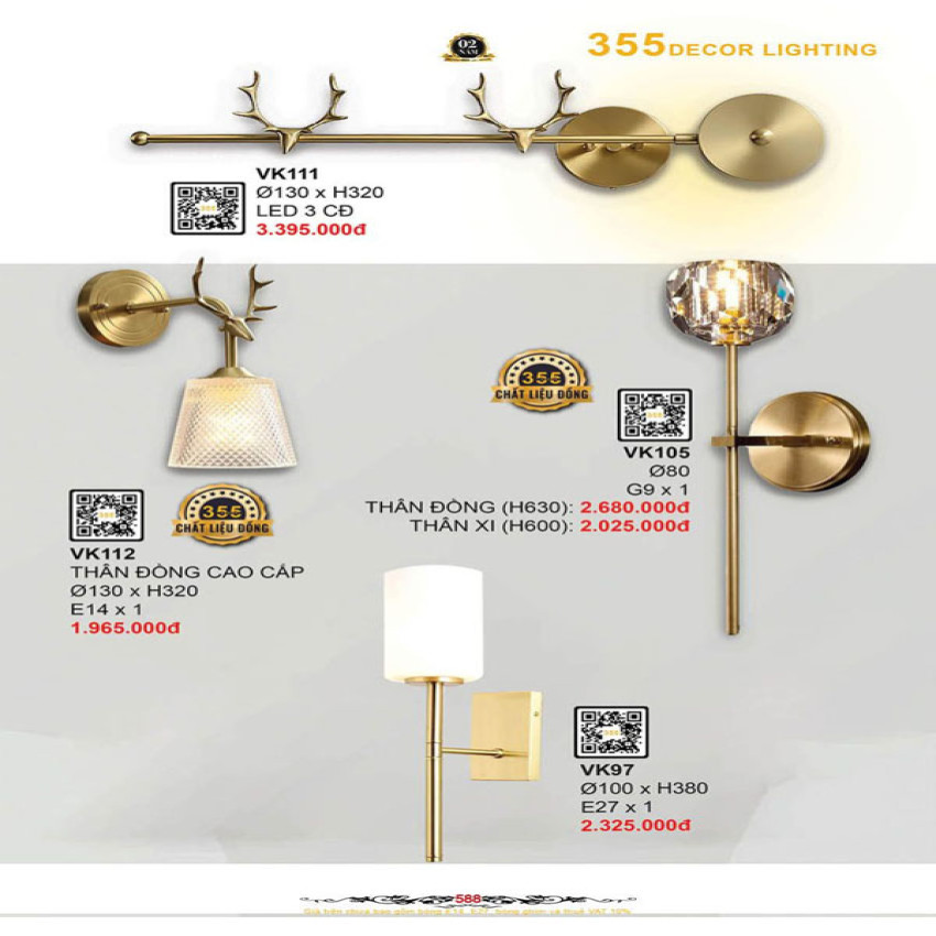 Đèn vách tường 355 Decor VK112, VK111, VK105, VK97