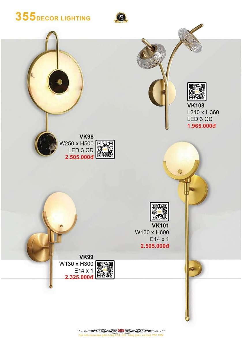 Đèn vách tường 355 Decor VK108, VK101, VK98, VK99