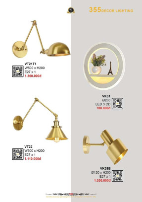 Đèn vách tường 355 Decor VK01, VK39B, VT21T1, VT22