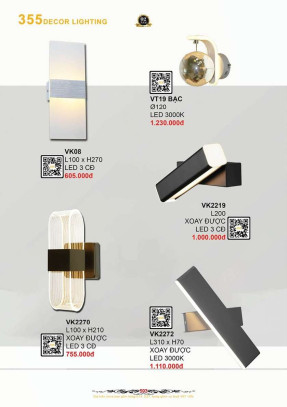 Đèn vách tường 355 Decor VK08, VK2270, VT19 BẠC, VK2219, VK2272