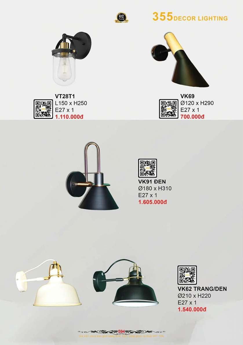 Đèn vách tường 355 Decor VK69, VT28T1, VK91 ĐEN, VK62