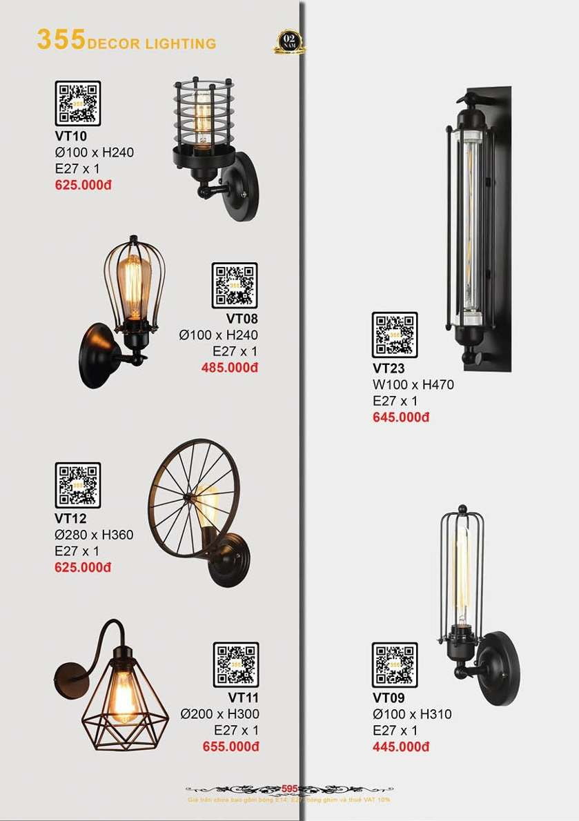 Đèn vách tường 355 Decor VT09, VT23, VT10, VT08, VT12, VT11
