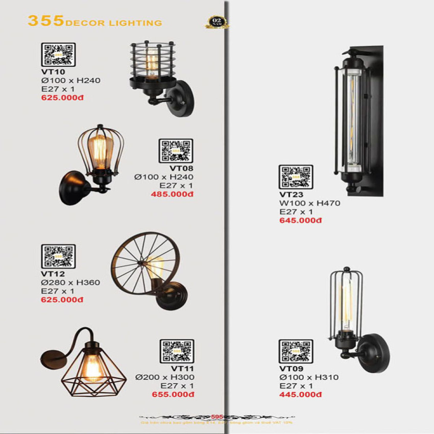 Đèn vách tường 355 Decor VT09, VT23, VT10, VT08, VT12, VT11