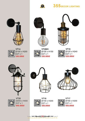 Đèn vách tường 355 Decor VT2803, VT14, VT15, VT20, VT16, VT17
