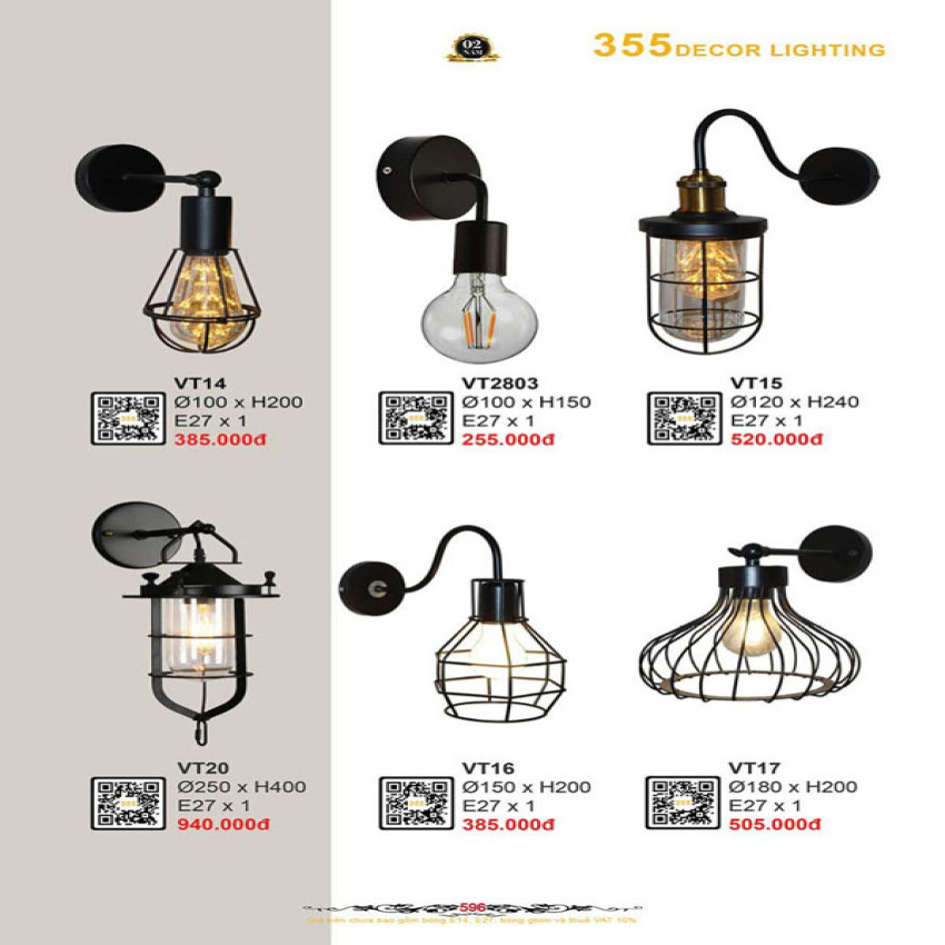 Đèn vách tường 355 Decor VT2803, VT14, VT15, VT20, VT16, VT17