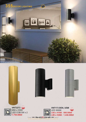 Đèn vách nghệ thuật 355 Decor VNT173, VNT2273