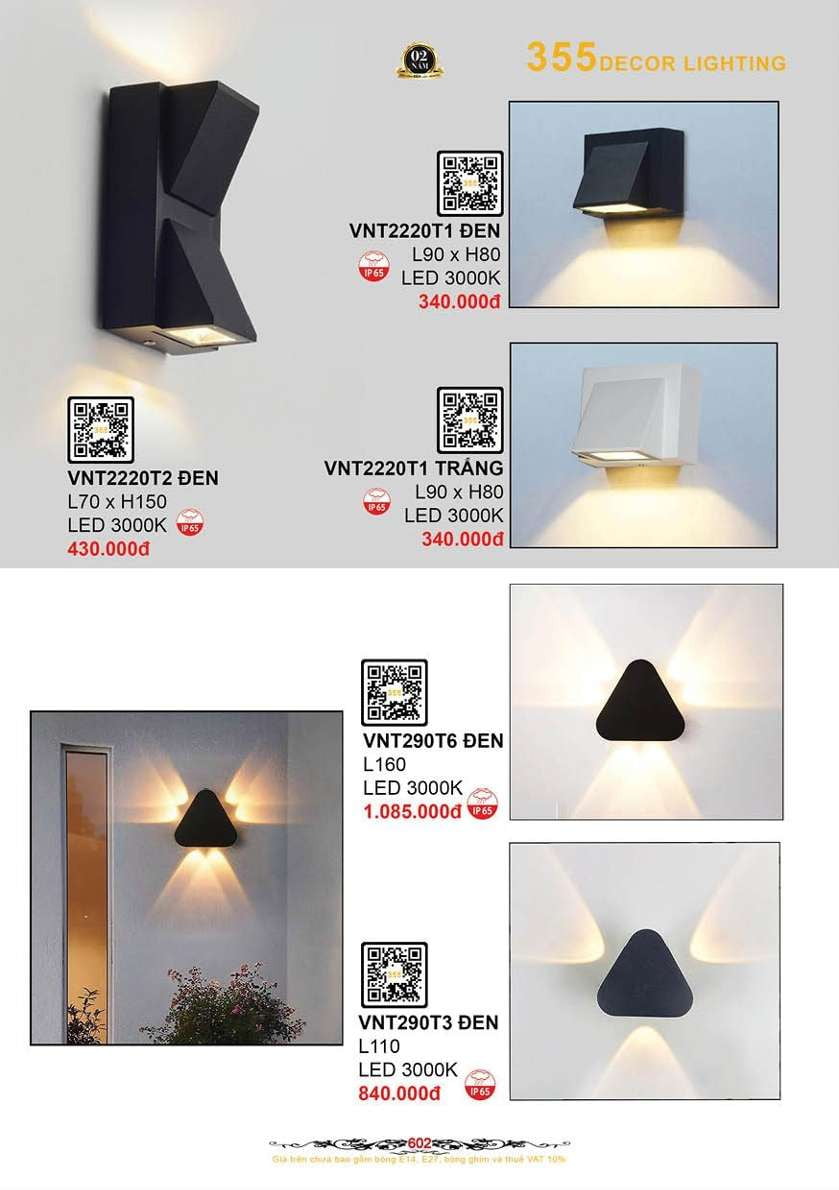 Đèn vách nghệ thuật 355 Decor VNT2220T1 ĐEN, VNT2220T1 TRẮNG, VNT2220T2 ĐEN, VNT290T6 ĐEN, VNT290T3 ĐEN