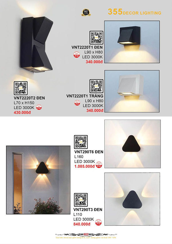 Đèn vách nghệ thuật 355 Decor VNT2220T1 ĐEN, VNT2220T1 TRẮNG, VNT2220T2 ĐEN, VNT290T6 ĐEN, VNT290T3 ĐEN