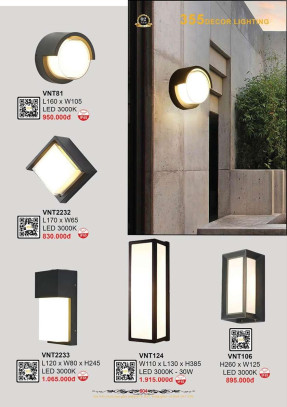 Đèn vách nghệ thuật 355 Decor VNT2232, VNT2233, VNT81, VNT124, VNT106