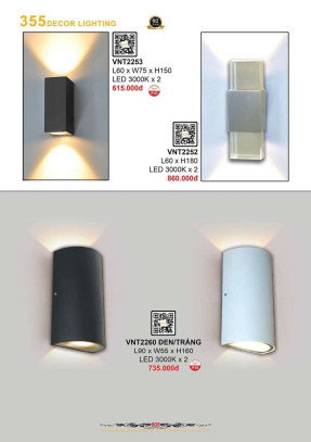 Đèn vách nghệ thuật 355 Decor VNT2252, VNT2253, VNT2260