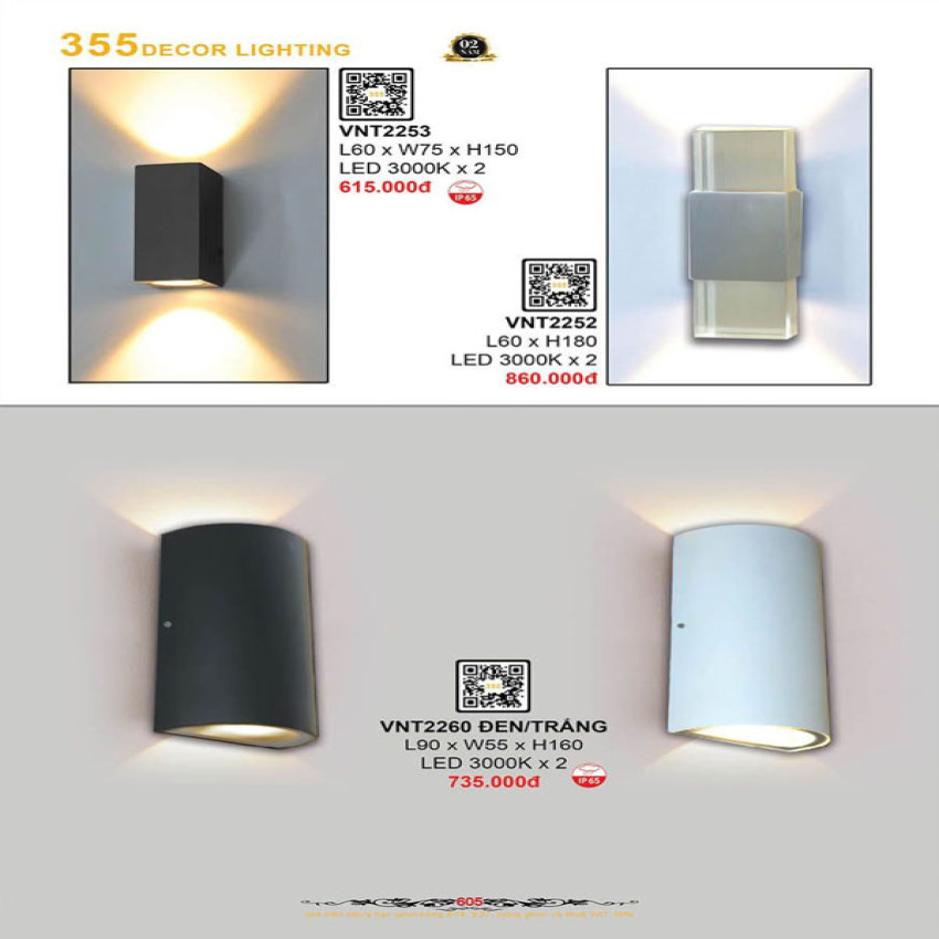 Đèn vách nghệ thuật 355 Decor VNT2252, VNT2253, VNT2260