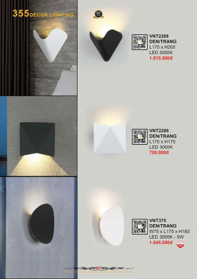 Đèn vách nghệ thuật 355 Decor VNT2286, VNT2288, VNT375