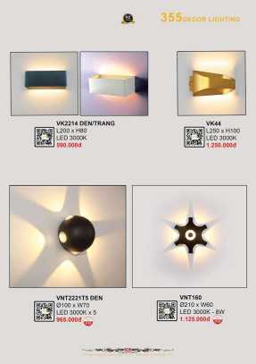 Đèn vách nghệ thuật 355 Decor VK2214, VK44, VNT2221T5 ĐEN, VNT160