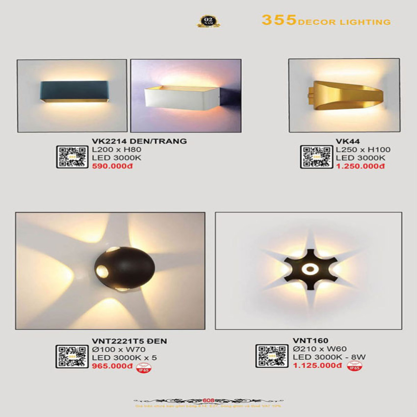 Đèn vách nghệ thuật 355 Decor VK2214, VK44, VNT2221T5 ĐEN, VNT160
