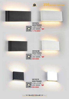 Đèn vách nghệ thuật 355 Decor VNT051L, VNT051M, VNT051S
