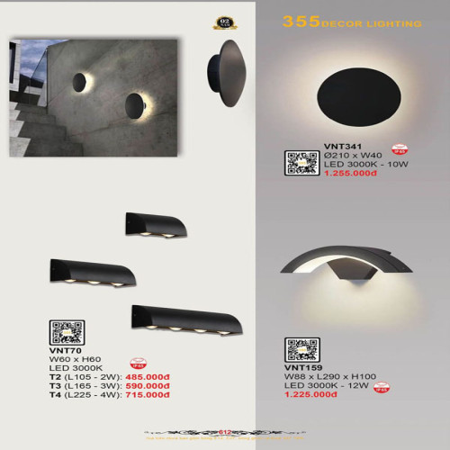 Đèn vách nghệ thuật 355 Decor VNT70, VNT159, VNT341