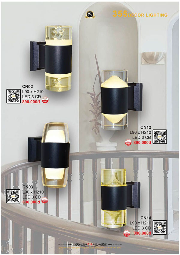 Đèn vách chống nước, chống nổ 355 Decor CN02, CN03, CN12, CN14