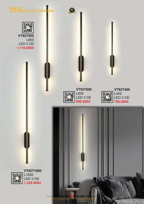 Đèn vách, đèn tường 355 Decor VT92T400, VT92T600, VT92T800, VT92T1000