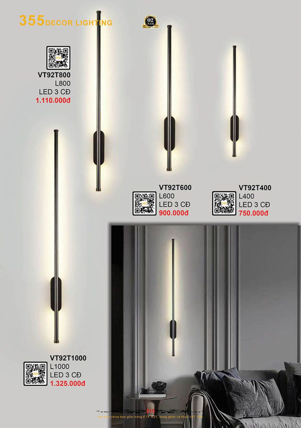 Đèn vách, đèn tường 355 Decor VT92T400, VT92T600, VT92T800, VT92T1000